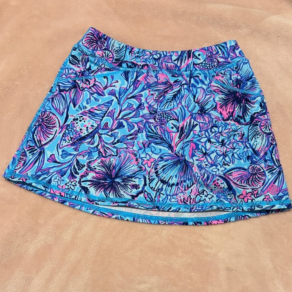 Lilly Pulitzer Floral Beach Blue Pink Girl mini Aila Skort Size S 4-5